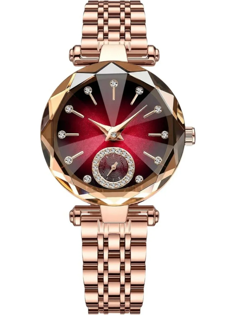 Women's Red Crystal Accents Dainty Dress  Stainless Steel Strap Quartz Watch